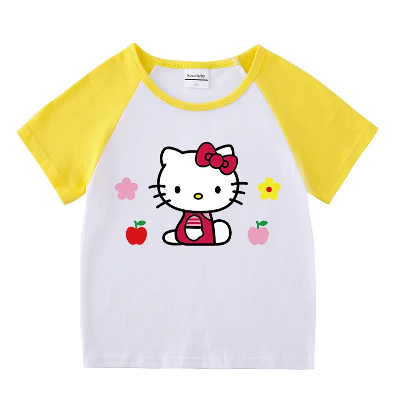 thumbnail image 1 of Hello Kitty-Conjunto de Top cómodo de algodón para bebé, pantalones calientes de moda para niña, ropa de dos piezas de manga corta con dibujos animados bonitos, 1 of 5