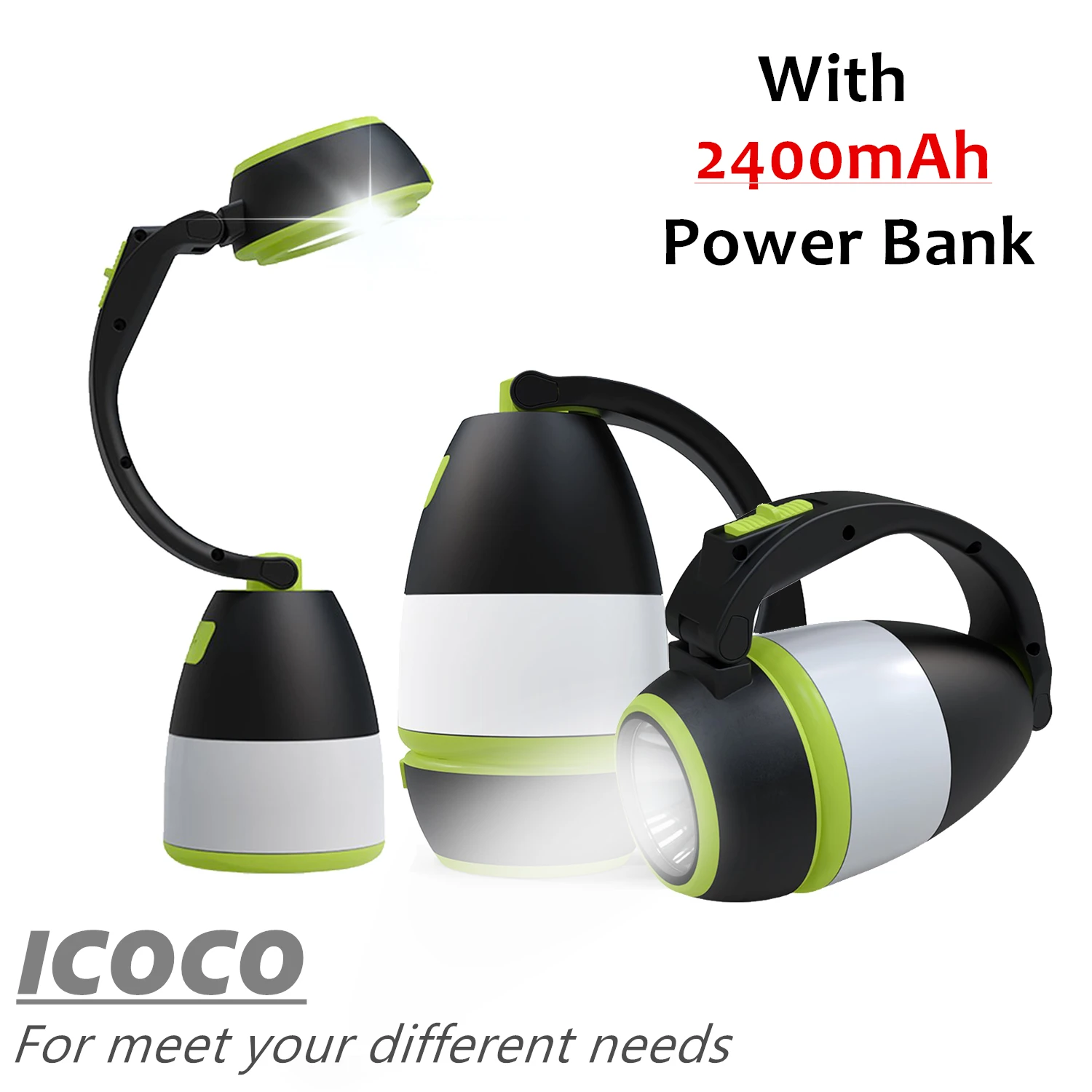 

In Stock Rechargeable LED Camping Lamp Flashlight Outdoor Searchlight with 2400mAh Power Bank 3-Level Brightness Table Desk Lamp