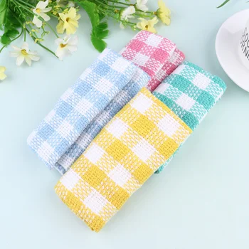 

8PCS Plaid Pattern Cleaning Cloths Dish Towels Water Absorbent Cotton Cloths Portable Dishcloth for Home Kitchen Restaurant