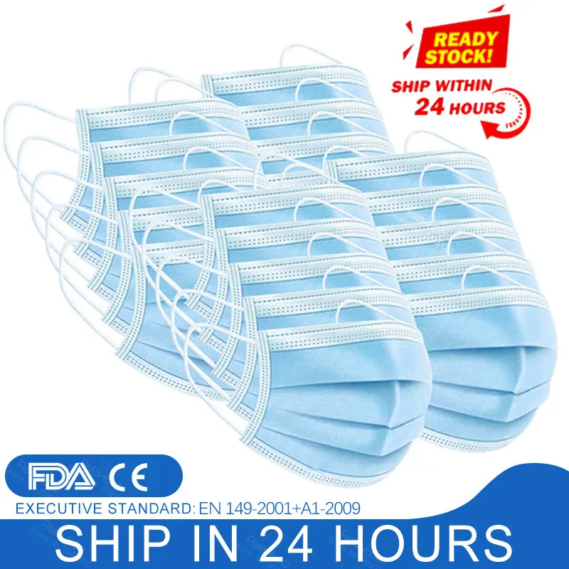 

Fast Free shipping 50pcs protection Mask Non Woven Disposable Face Mask 3 Layer Earloop Anti-Dust Face Masks mascarillas masker
