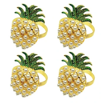 

NEW-4 Pineapple Alloy Napkin Rings Fashion Crystal Napkin Buckle Party Napkin Holder Towel Buckle