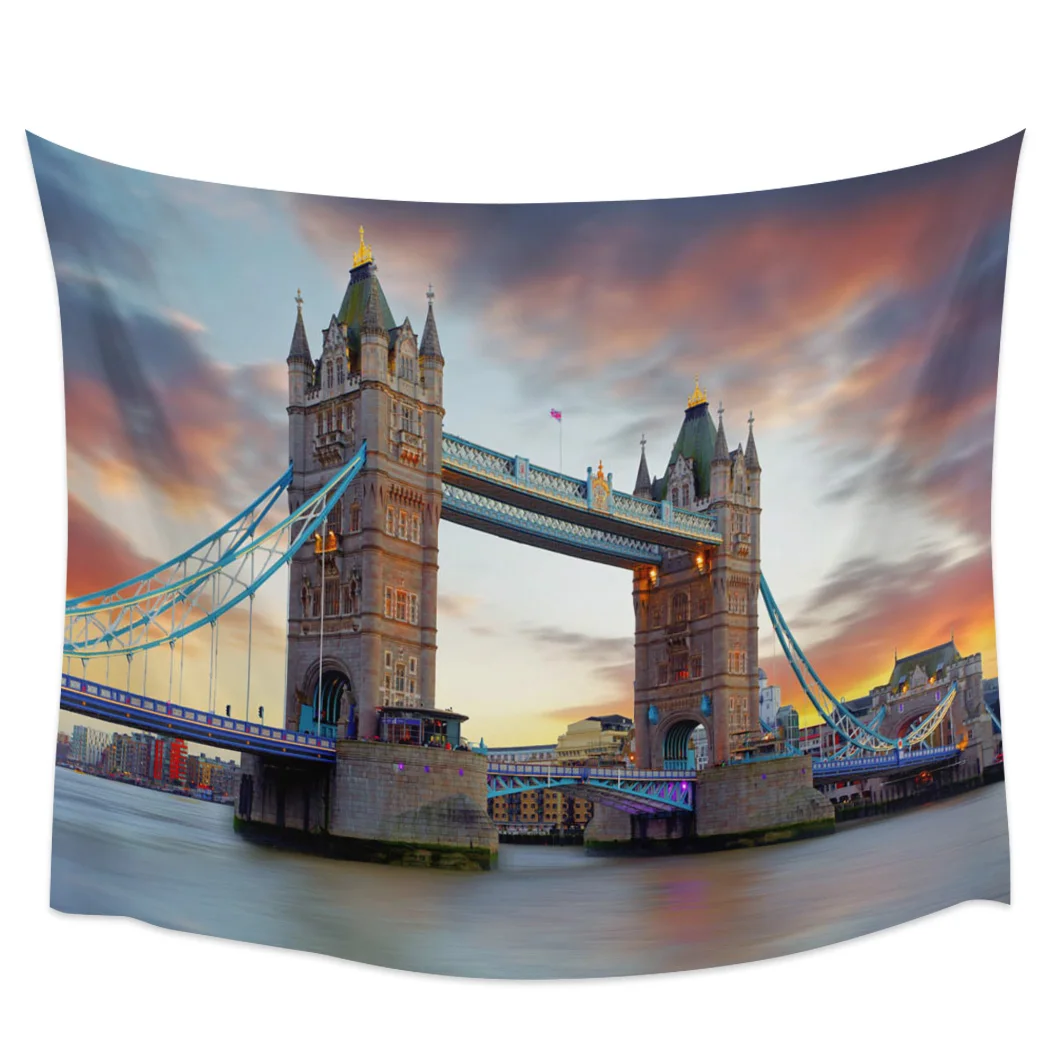 Stone Bridge River Sky Clouds City Building Tapestry Wall Hanging Picnic Yoga Mat Living Room Bedroom Dormitory Decoration | Дом и сад