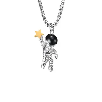 

Stainless Steel Alien Astronaut Pendant Necklace Handing Star Bling Pilot Landing On the Moon Jewelry Necklaces For Kids Science