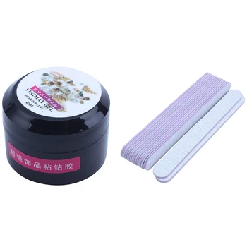 

10x Nail Files Double Sided 180/100 Grit GREY Straight Emery Board & 1x 8G Bottle Soak Off Super UV Gel Rhinestone Glue