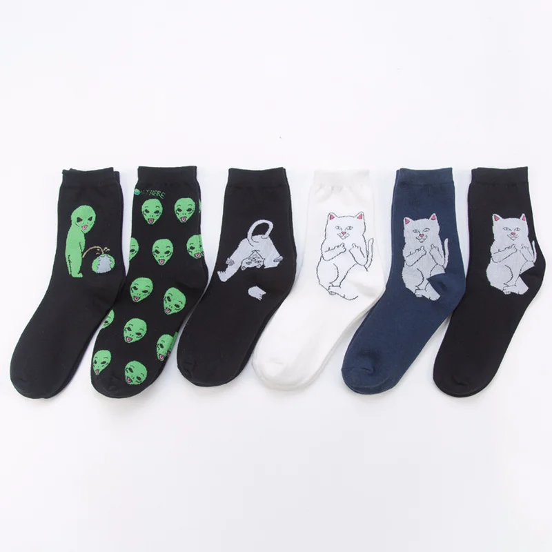 

Fashion Street Art Funny Alien Planet Socks Personality Creative Funny Cartoon Cat Breathable Men Socks Happy Unisex Long Socks