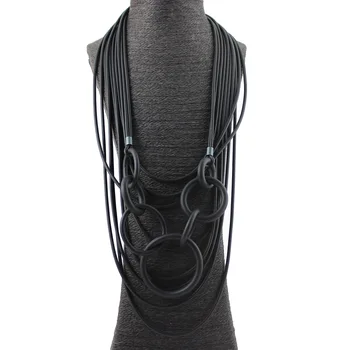

Black Rubber Jewelry Women Long Pendant Necklace Punk Style Clothes Accessories Handmade Necklaces Jewellery Dropshipping