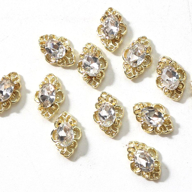 Gold Rose Alloy Rhinestone Nail Charms Valentine'S Day Limited Decor Luxury Pearl Diamond Design 3D Nail Art Accessories 1
