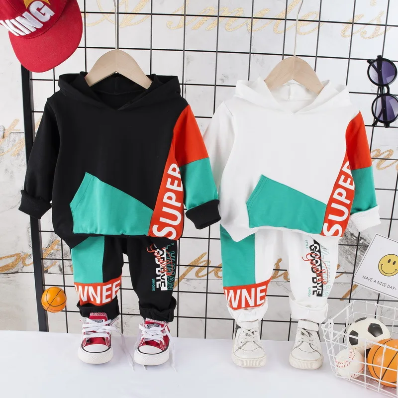 

Childrenswear CHILDREN'S Sweater 2020 New Style Spring And Autumn Children Baby English Lettered Mixed Colors Hoodie Two-Piece S