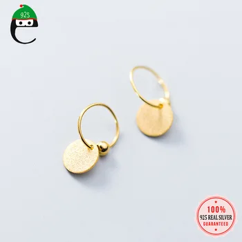 

ElfoPlataSi Womens Fashion 100% 925 Solid Sterling Silver Gold Wafer Charm Hoop Earrings For Women Sterling-silver-jewelry ED28