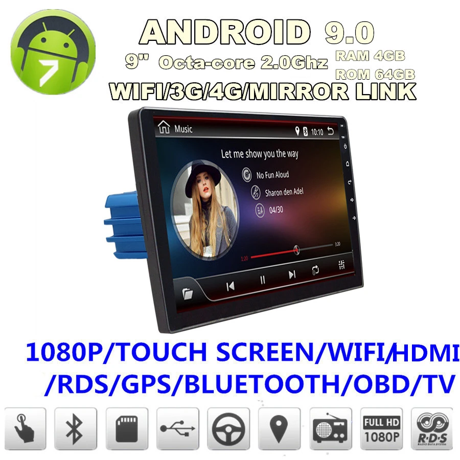 " автомобиль gps радио 1Din Android 9,0 4K Экран 8-ядерный 64 Гб Встроенная память HDMI Wifi DAB RDS