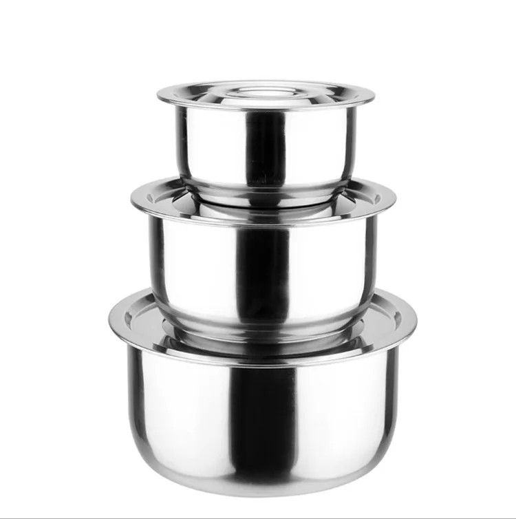 

Household Kitchen Stainless Steel Seafood City Bakery Egg Pots Multi-functional Cover Basin Cookware Set Sale Gift