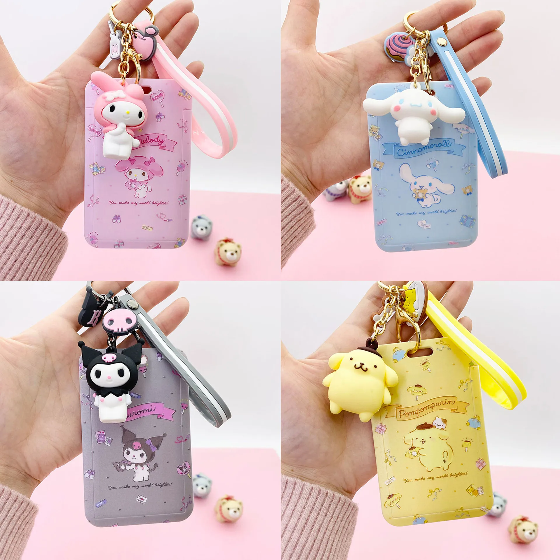 

ZK30 Hot Sell Cute Cartoon ID Card Fashion Keychain Badge Bus Card With Lanyard Student Campus Cute Doll Pass Slide Cover