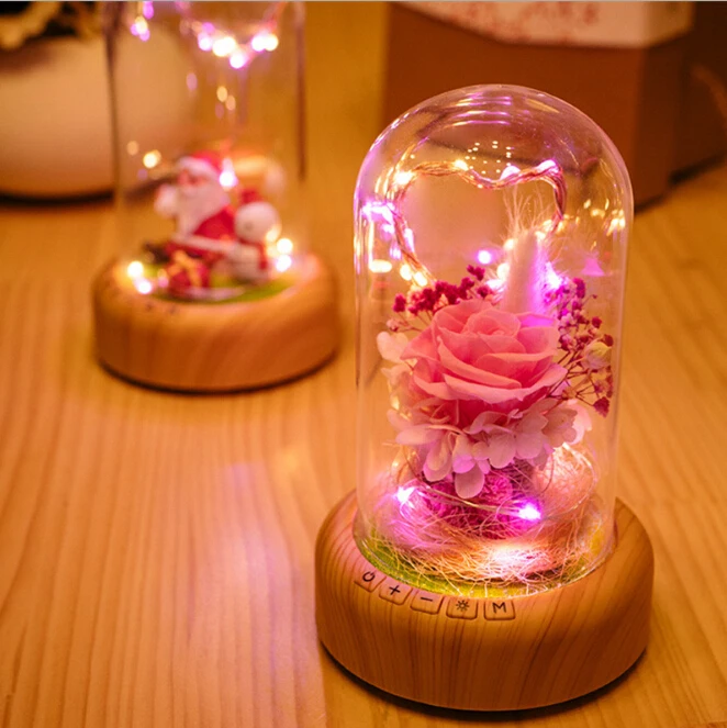 Garrafa de Vidro Lâmpada com Luz da Corda + Recarregável sem Fio Decoração da Sua Romântico Rosa Bluetooth Alto-falante Natal Casa Lâmpada