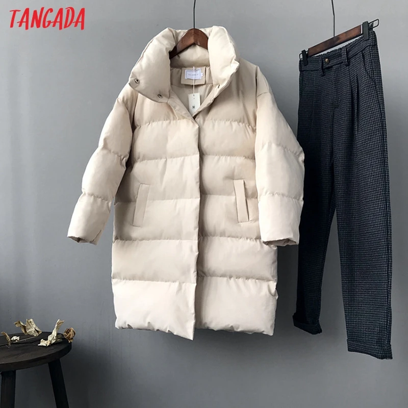 Tangada, Женские однотонные Длинные парки большого размера, толстые, с длинным рукавом, на пуговицах, с карманами, женское теплое корейское зимнее пальто, модное ATC02