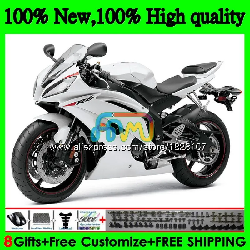 YZF-600 для YAMAHA YZF R6 YZF600 YZFR6 08 13, 14, 15, 16 лет 75BS. 166 YZF 600 R 6 YZF-R6 2008 глянец Белый 2013 обтекатель