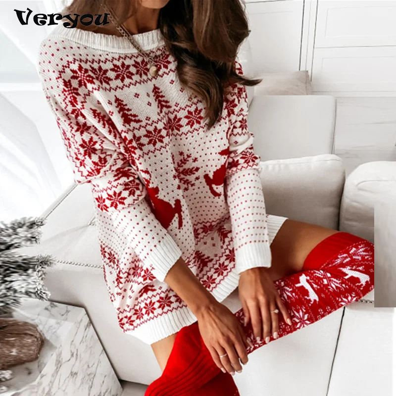 

2021 New Arrivals Autumn Winter Mini White Knitted Sweater Women's Winter Dress Long Sleeve One Piece Daily Clothes