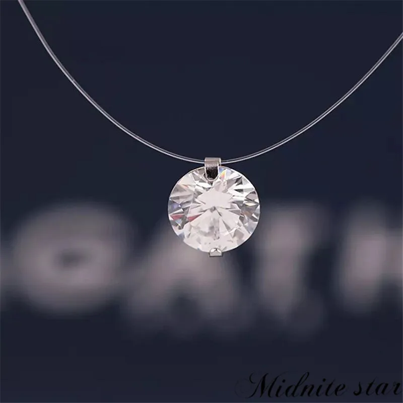 

925 Sterling Silver Pendant Necklaces & Pendants Transparent Invisible Fishing Line Shiny Cubic Zirconia Choker For Women