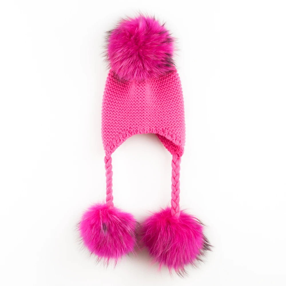 Многоцветный 15-16cm Real Fur Ball Pompom Kids Wool Hat Child Winter Warm Cute Knit Hat Baby Beanie Cap 1-6 Years Old - Цвет: Многоцветный
