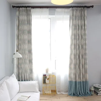 

New American Style Curtains for Living Dining Room Bedroom Simple Small Fresh Blue Cross Print Copy Hemp Shade Curtains