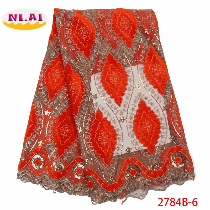 NIAI нигерийская бархатная кружевная ткань Высокое качество африканская кружевная ткань с блестками французская кружевная ткань для платья XY2784B-1