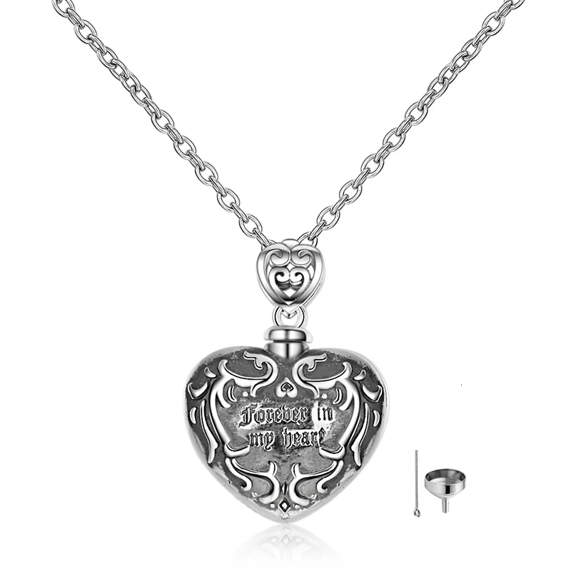

Strollgir 925 Sterling silver forever in my heart pendant cremation Pattern urn necklace chain for Women memorial Jewelry