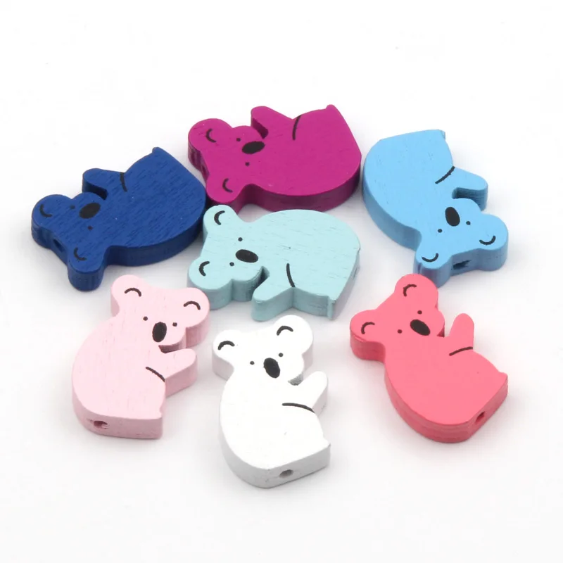 

20Pcs Mixed Color Wood Spacer Loose Koala Natural Wooden Beads 15x22mm For DIY Jewelry Making Kids Toys