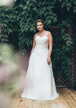 

V-Neck Pleated Ruched A-Line Wedding Dresses Bridal Gowns 2020 Plus Size Long Pleated Ruched Robe De Mariee Custom