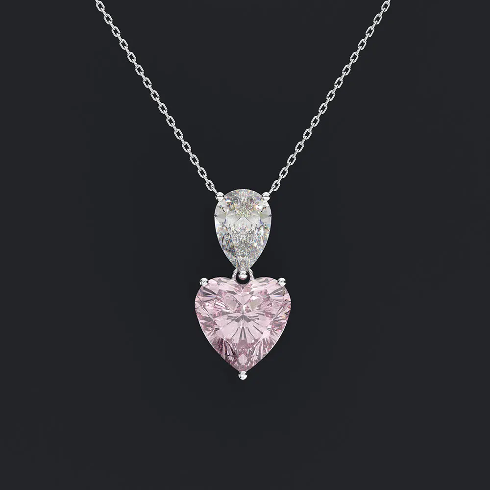 Pink Rainbamabom, роскошное чистое серебро 925 пробы, розовый сапфир, цитрин, драгоценный камень, белое золото, подвеска в виде сердца, ожерелье, ювелирное изделие - Цвет камня: Pink