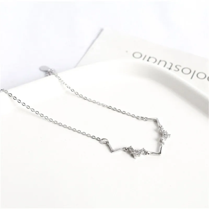 925 Sterling Silver Korean Version Simple Wave Heartbeat Pavé Crystal Bracelet Women Cute Princess Style Jewelry Accessories - Image 6