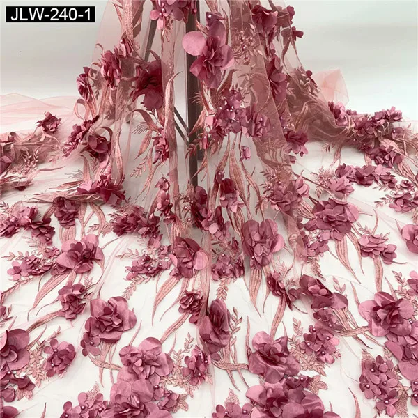 African French Tulle Lace Fabric 5 Yards High Quality 3d Lace Applique with Beaded Bridal Lace Fabric JLW-240 - Цвет: JLW-240-1