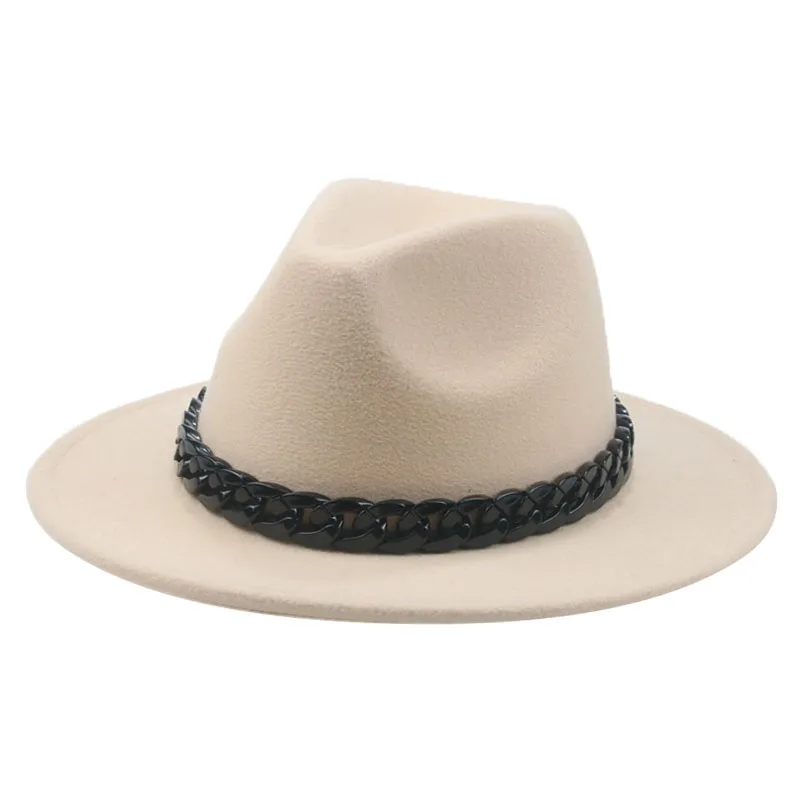 Hat Fedoras Women Fedora Hats Autumn Winter Felt Accessories Wedding Church Casual Solid Chain Fashion Fedora Hat Chapeau Femme grey fedora hat