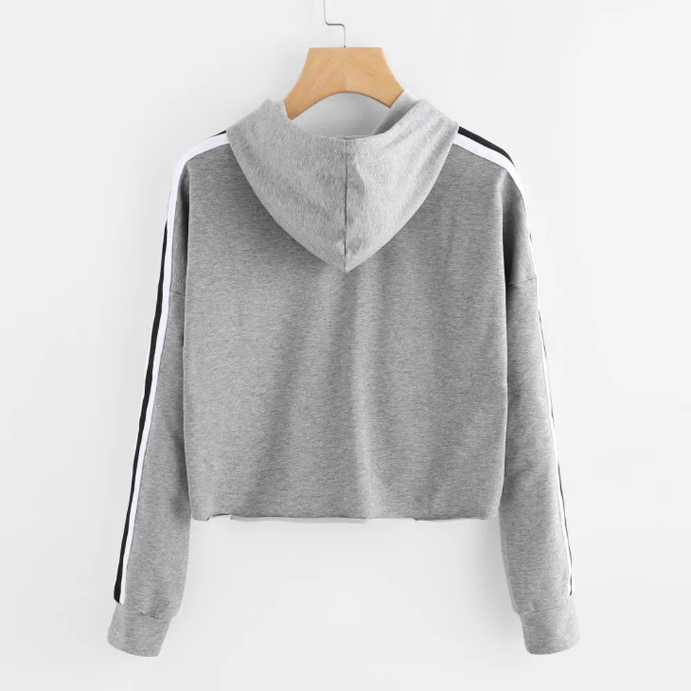 JAYCOSIN Fashion Women Striped Long Sleeve Loose Sweatshirt Casual Solid Simple Chic Solid Color Hooded Pullover Top 