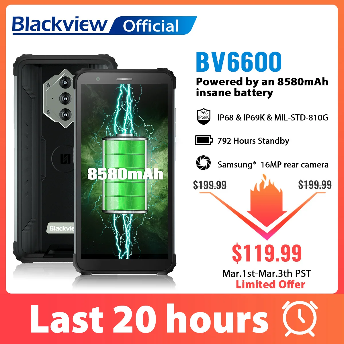 Blackview a BV6600 IP68 8580mAh impermeable resistente teléfono inteligente Octa Core 4GB + 64GB 5,7