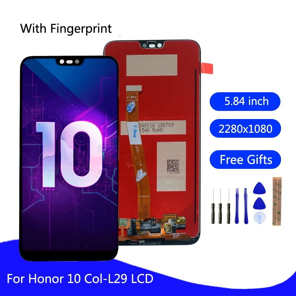 Original For HUAWEI Honor 10 LCD Display Touch Screen With Fingerprint For Huawei Honor 10 Screen LCD Display On Col-L29 Display