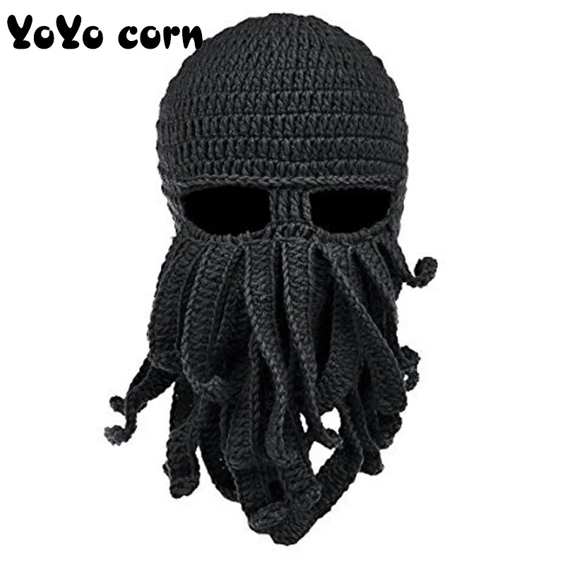 YOYOCORN, ручная работа, шерстяная шапка с осьминогом, теплые, вечерние, на Хэллоуин, креативные, забавные, ручная работа, шапка с бородой, шапка для лыжного кальмара с животными