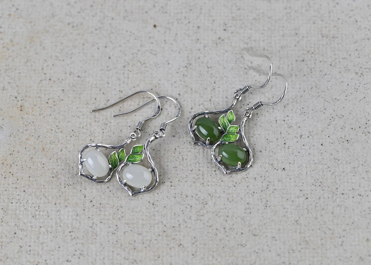 FNJ jade Jasper, серьги в виде листьев, 925 серебро,, Чистое Серебро S925 пробы, серьги-гвоздики, Женские Ювелирные изделия