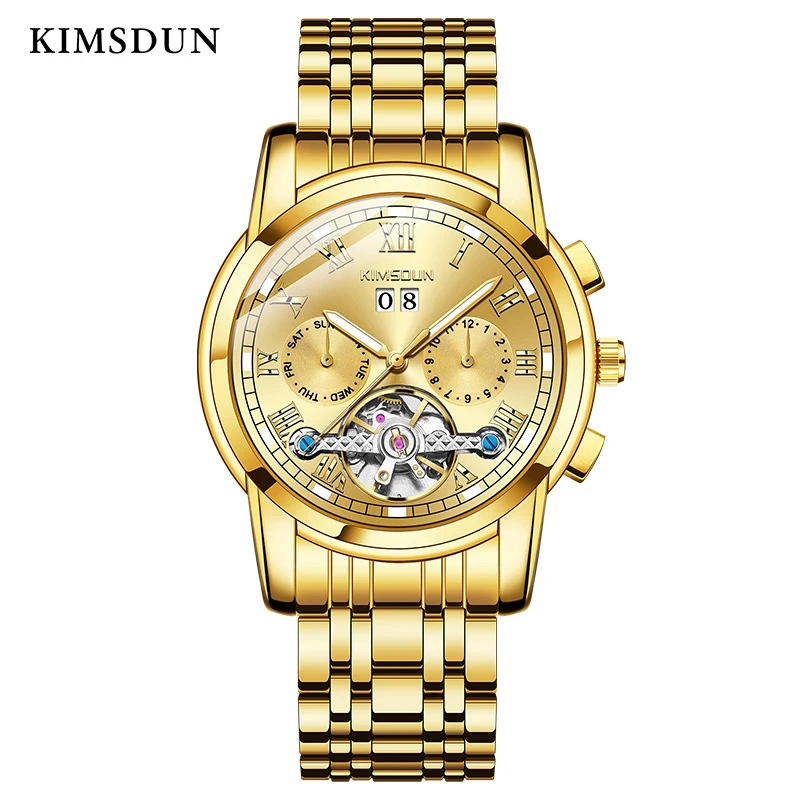 

Skeleton Tourbillon Automatic Mechanical Watch Men Top Brand Luxury Watches Mens Business Date Week Luminous Wristwatch KIMSDUN