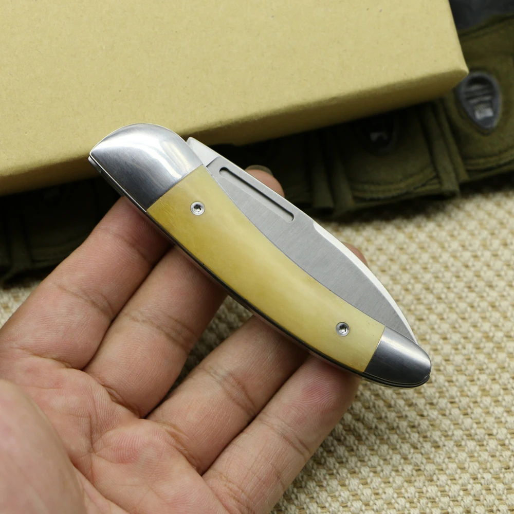 Скользящий шарнир AG складной нож 14C28 сталь(2,87 дюймов) верблюжья кость патч ручка карманный Фруктовый нож Открытый Тактический кемпинг инструменты