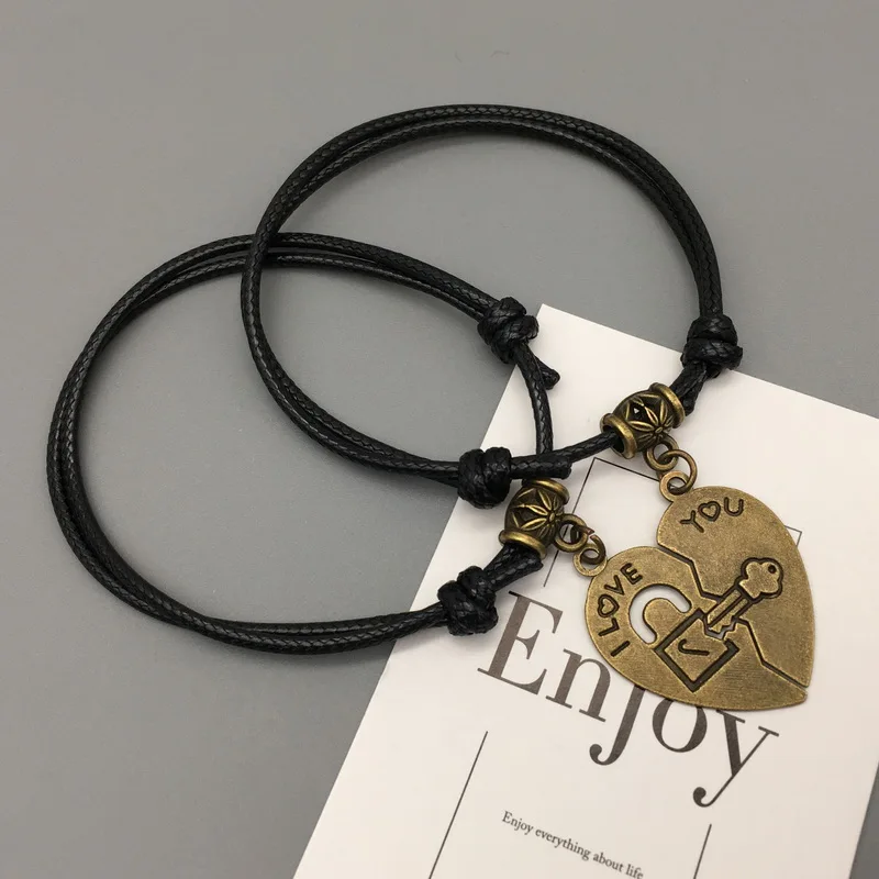 Пара браслетов "love you" с надписью Love Key Lock сшивание черной веревки регулируемая цепочка пара браслетов подарок для влюбленных