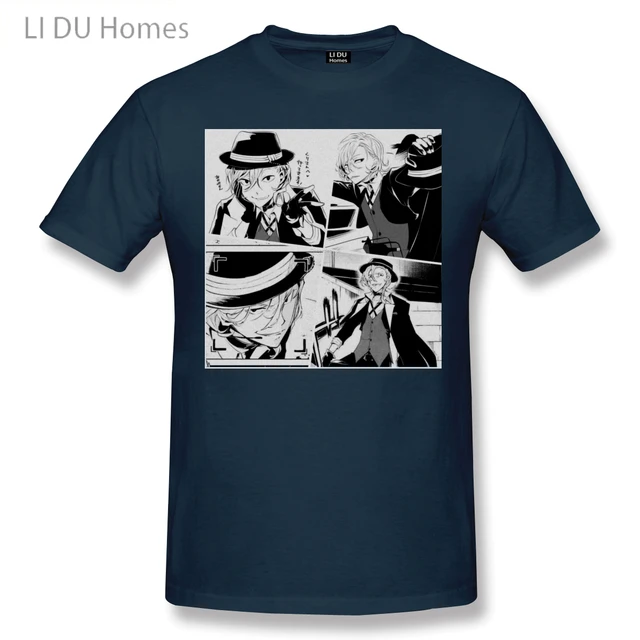 Manga Panels Chuuya Nakahara Bungou Stray Dogs Anime T Shirt Women Man's T-shirt Cotton Summer Tshirts Short Sleeve Graphics Tee Navy Blue