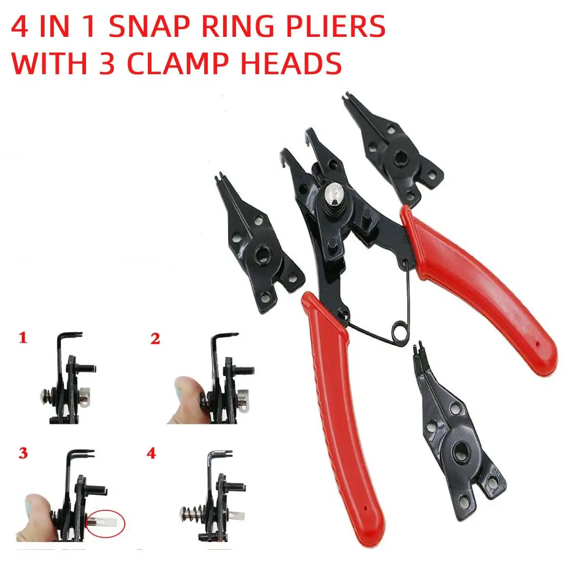 High Carbon Steel Snap Ring Pliers Multifunction Tool Internal External Remover Retaining Circlip Plier With 3 Clamp | Инструменты
