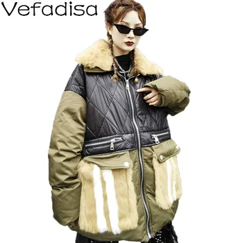 

Vefadisa Army Green Patchwork Parka Women 2020 Winter Thick Lapel Stitching Color Cotton Jacket Plus Size Spliced Parka QYF4585