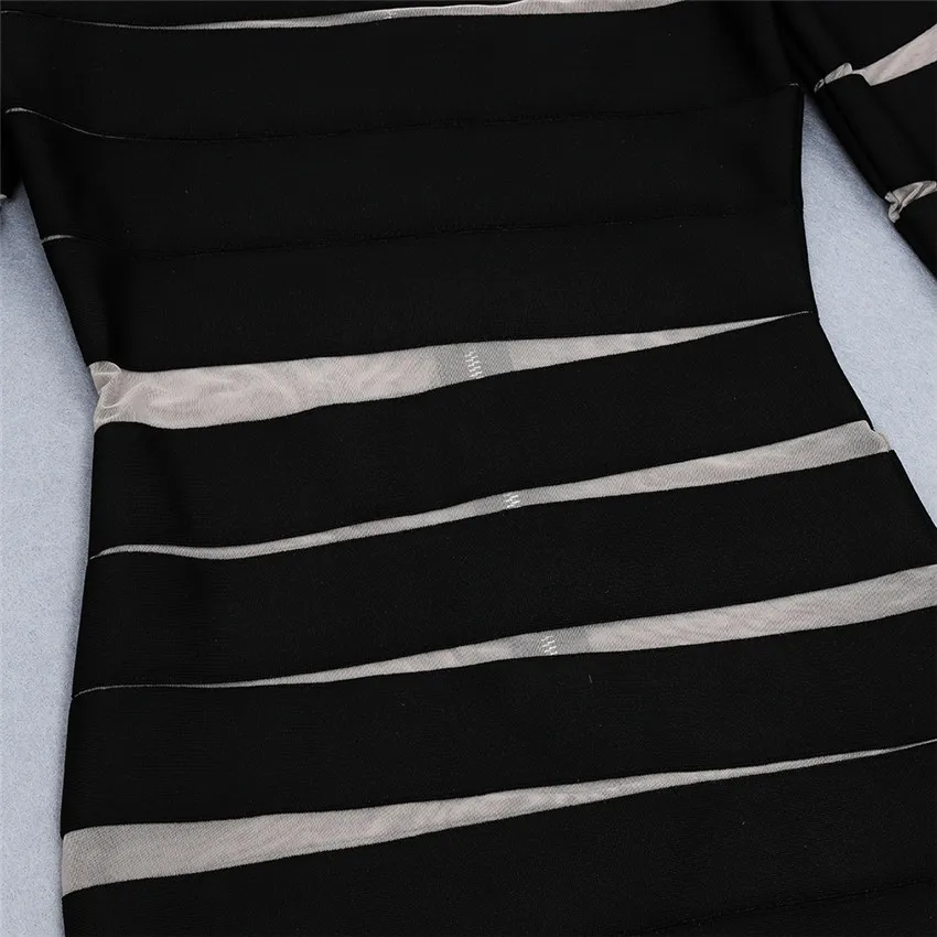Bevenccel сексуальное Сетчатое платье с длинным рукавом Новое поступление черное Сетчатое лоскутное открытое облегающее Бандажное платье элегантное вечернее платье