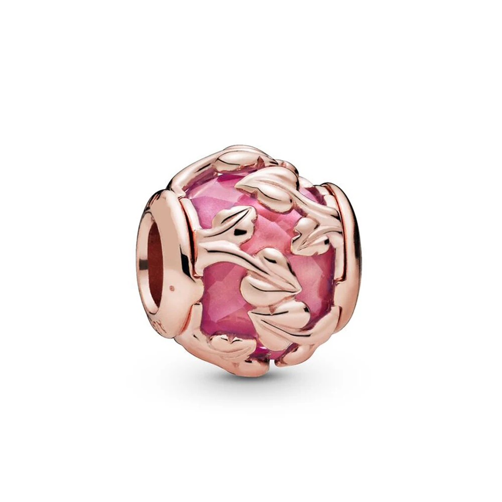 Аутентичные бусины из стерлингового серебра 925, розовые декоративные листья, очаровательные, подходят для оригинальных женщин, Пандора, браслет, подарок, сделай сам, ювелирные изделия