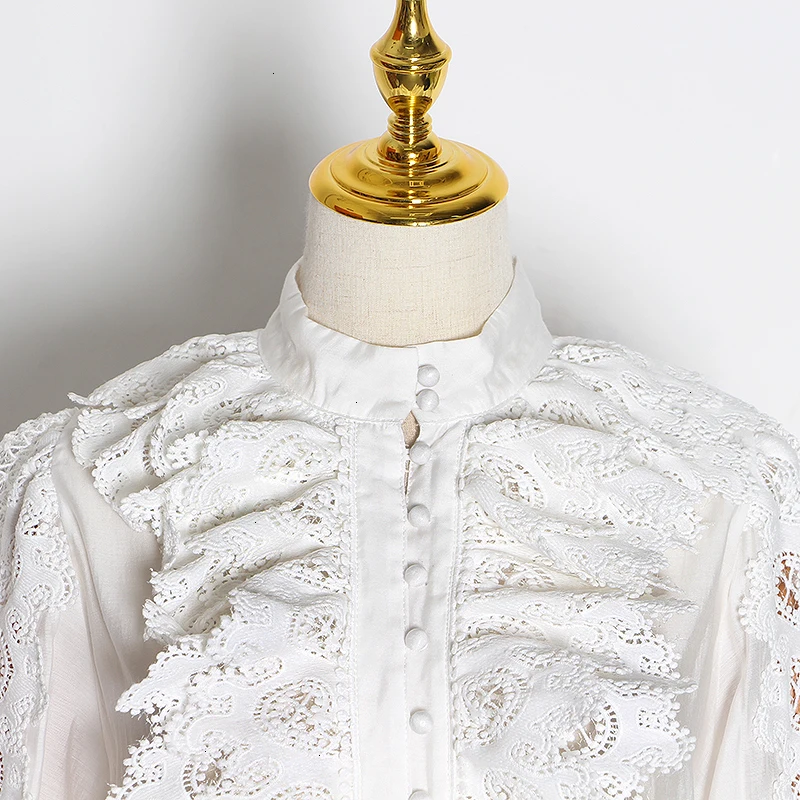 [EAM] Women White Burr Big Size Short Blouse New