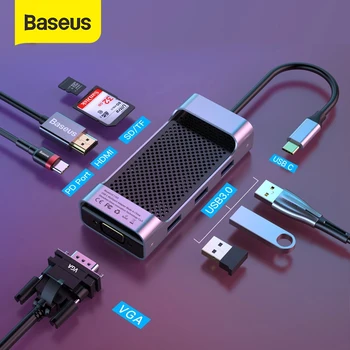 

Baseus USB C HUB to USB 3.0 HUB HDMI RJ45 VGA USB Splitter for MacBook Pro/Air USB 3.0 Type C HUB for Samsung S9 S10 USB C HUB