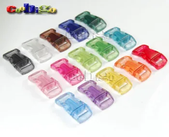 50pcs Jelly Colorful 3/8" Curved Release Buckles Paracord Bracelet Clear Frost Transparent Dog Cat Collar Webbing#FLC003-T(Mix-s