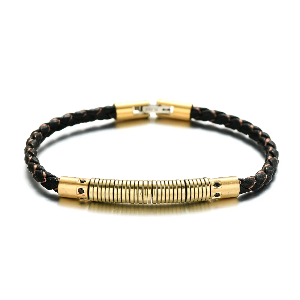 RUIMO Luxury Stainless Steel Wire and Detachable Natural Stone Bead Jewelry Men and Women Leather Bracelet for DIY
