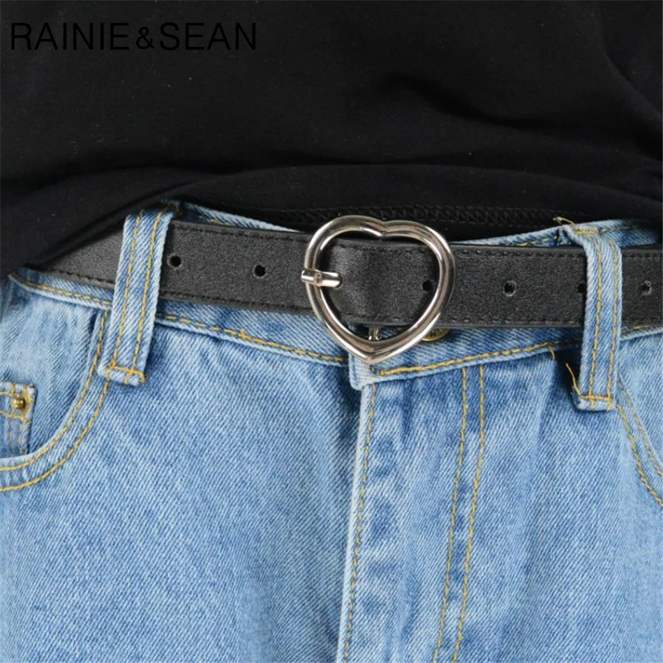 Renie SEAN пояс в форме сердца для женщин, белый женский пояс из искусственной кожи, тонкий женский ремень с пряжкой, красный, черный, розовый, кофейный, темно-синий