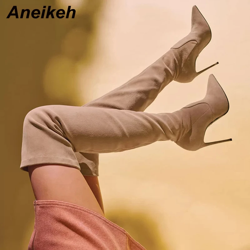 

Aneikeh 2020 Spring/Autumn Women Boots Faux Suede Slim Thigh High Boots Fashion Over the Knee Boots High Heels Shoes Woman Sapat